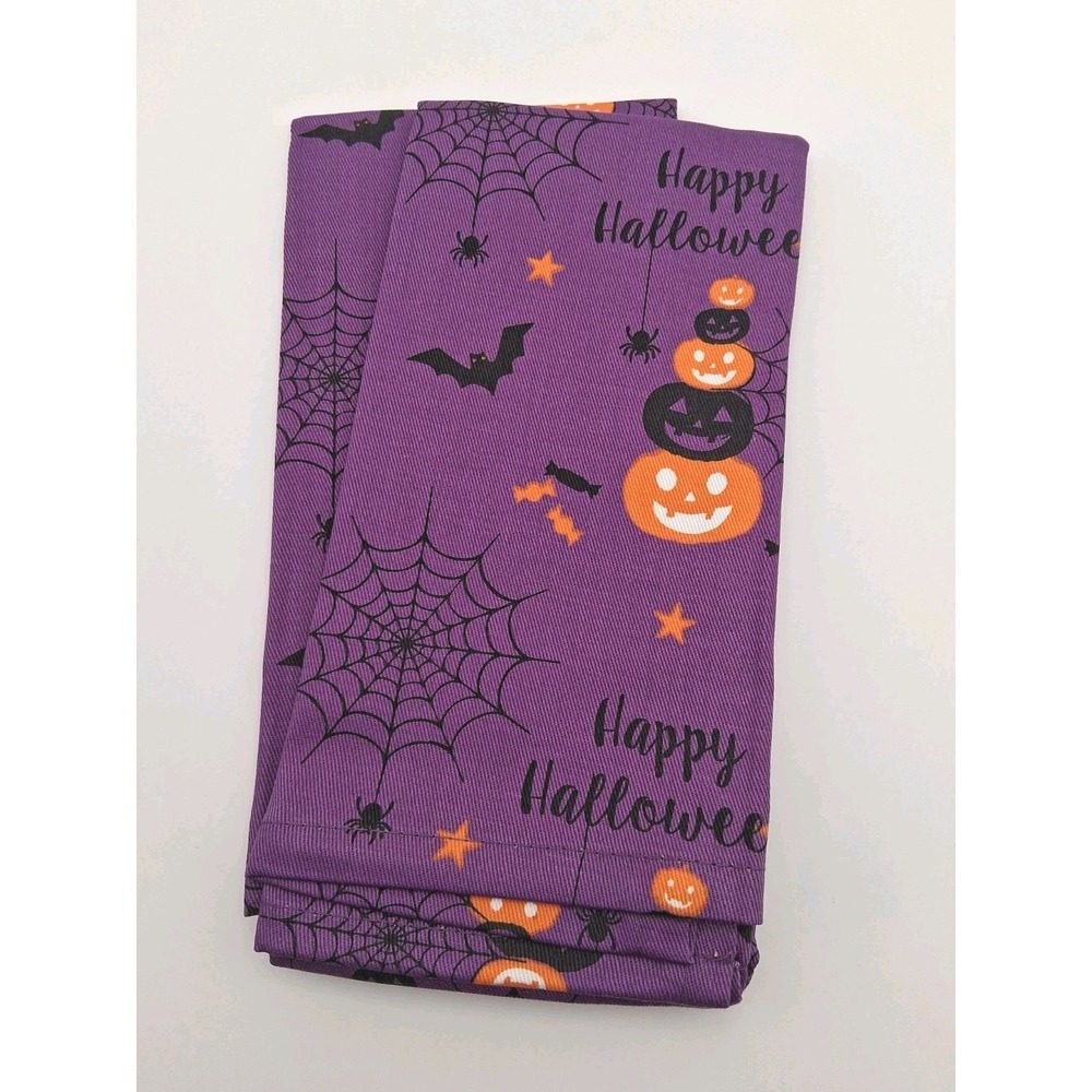 (2) NEW Utopia Kitchen Halloween Purple Cloth Napkins w/Festive Designs 18x18